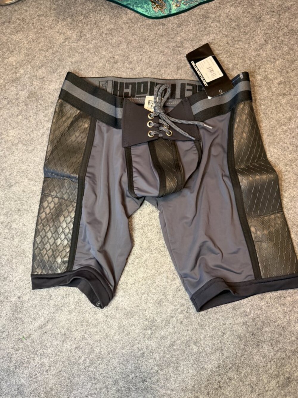 CellBlock 13 Gridiron Neoprene Panel Shorts Gray Size Small NWT Fetish Athletic - Picture 4 of 6